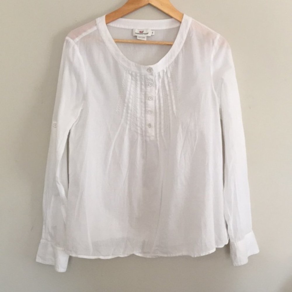 Vineyard Vines Bib Detail Popover White Blouse